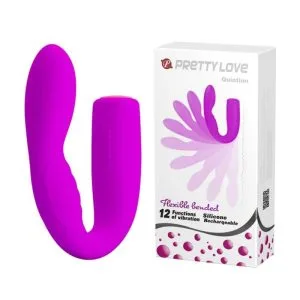 Vibrator flexibil Pretty Love Quintion, 12 funcții vibrație, 2 motoare, silicon, 10.4 cm, stimulare punct G și clitoris, waterproof