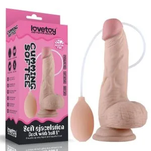 Dildo Realist cu Ejaculare și Testicule – 20 cm, TPE Moale, Ventuză Puternică, Ideal pentru Videochat