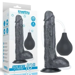 Dildo cu ejaculare și ventuză – 25 cm lungime, 160 ml capacitate rezervor, negru, PVC