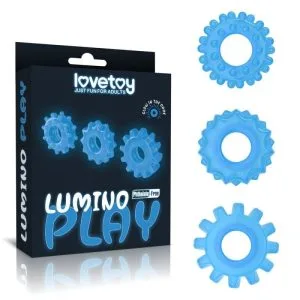 Set 3 inele penis Lumino Play din TPE, fosforescente, flexibile, diametru interior 1.6 cm