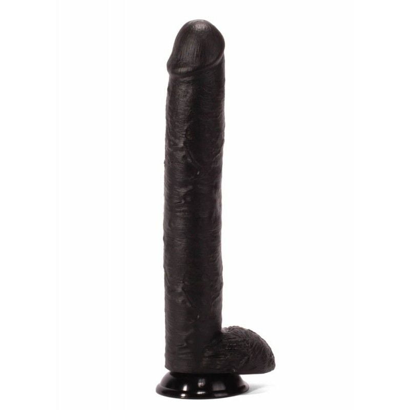 Super-Sized Dildo negru X-Men, 38 cm lungime, diametru 6 cm, cu ventuză puternică pentru fixare pe orice suprafață netedă.