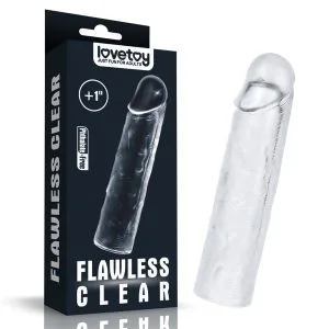 Prelungitor penis Lovetoy Flawless Clear Add 1", 15.5 cm, TPR transparent, extensie 2.5 cm, grosime +30%, texturat