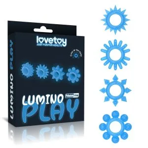 Set 4 inele penis fosforescente Lumino Play, TPE moale, 3.6 cm, erectie si control ejaculare
