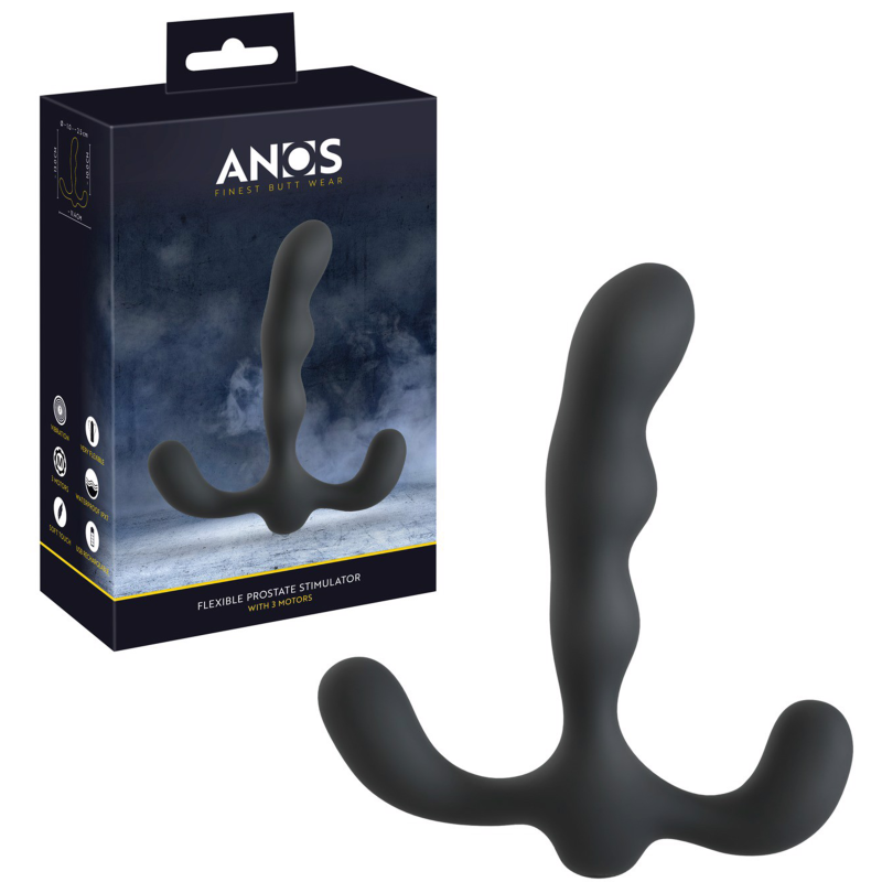 Plug anal vibrator flexibil ANOS, negru, 3 motoare, 7 moduri vibratie, stimulator prostata P-Spot, i…