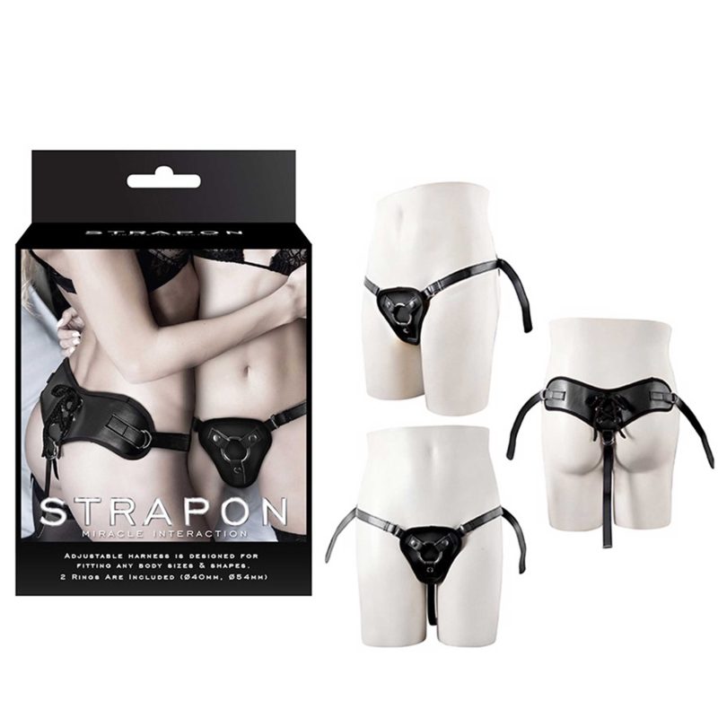 Chilot ajustabil din piele sintetică pentru strap-on, cu 2 inele incluse, marime universală, compatibil dildo cu ventuză