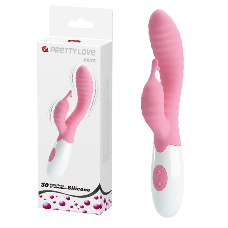 Vibrator Pretty Love Pete Roz, 20 cm, 30 functii vibratie, silicon moale, stimulare punct G si clitoris, baterii AAA