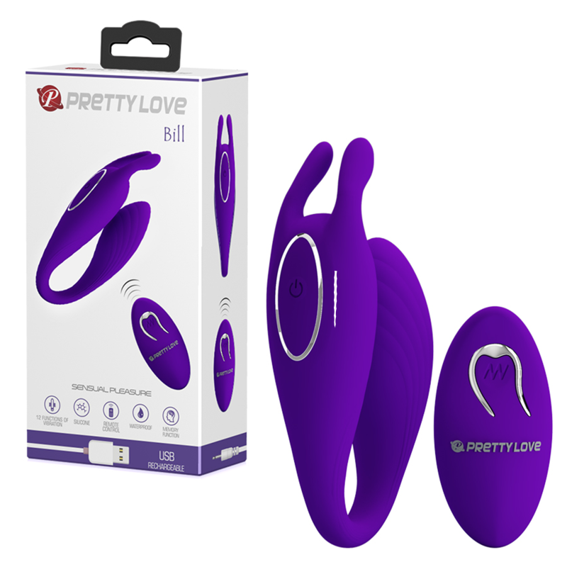 Vibrator cuplu Pretty Love Bill Purple, forma U, urechiuse clitoridiene, silicon, rezistent la apa, reincarcabil, 11.8 cm