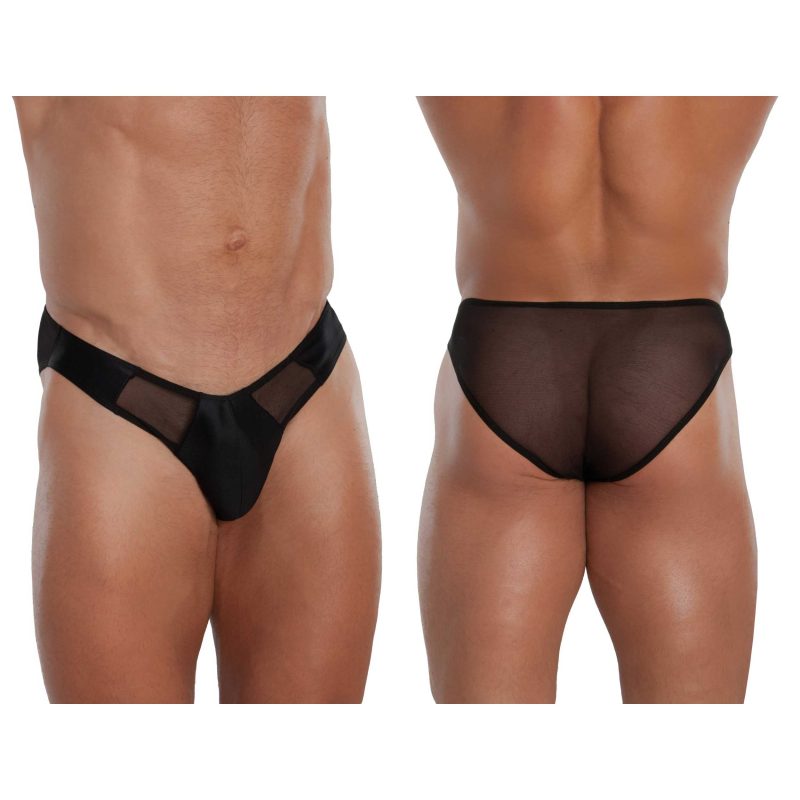 Slipi barbati foarte sexy THONG 4466 BLACK XL, plasa elastica, insertii lucioase
