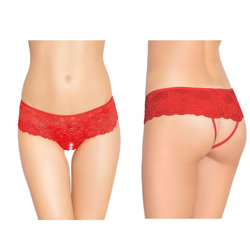 Pantalonași scurți dantelă Panties 2390 Red M/L, decupaj intim, roșu, elastici