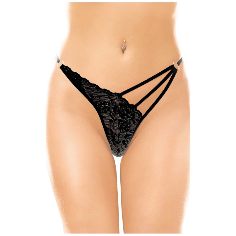 Chilot bikini sexy 2271 negru M/L, dantela cu barete si inele laterale