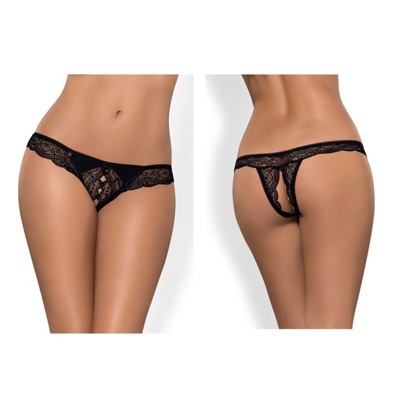 Chilotei crotchless Miamor Obsessive negri L/XL dantela florala cu decupaj