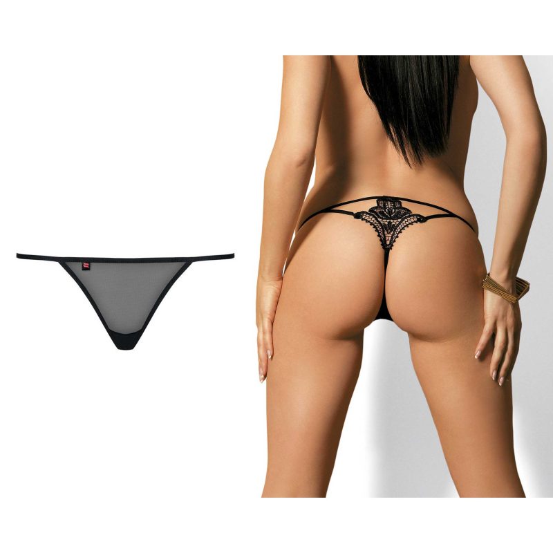Chilot string tul elastic broderie florala Luiza thong black L/XL Obsessive
