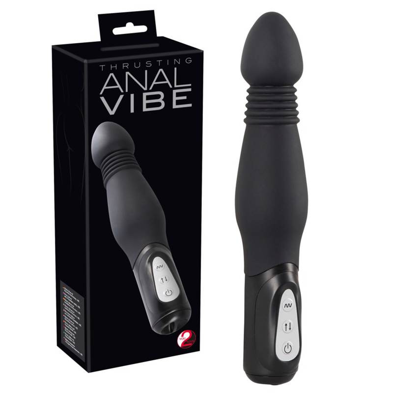 Vibrator anal cu impingere 23,5 cm, 3 viteze, 7 vibratii, varf subtire, control cu buton, silicon Soft Touch, pentru penetrare adanca