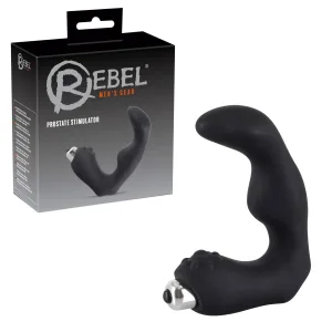 Vibrator prostata negru cu puncte, 12 cm, forma L, glont detasabil, silicon cu PU, baterii incluse