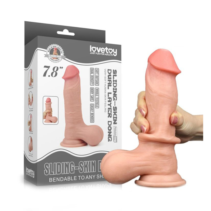 Dildo ultra realist, 19.5 cm, TPE moale, piele glisantă, ventuză puternică, testicule întregi