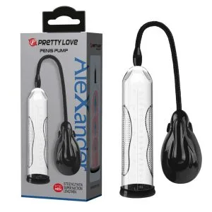 Pompa transparentă penis Pretty Love Alexander Vibrating Pump 2, cu vibrații, 24,3 cm lungime, TPR/PVC, sistem de vid, baterii AA