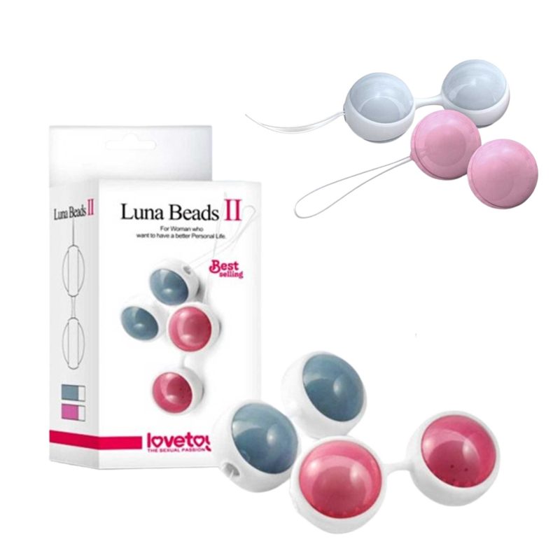 Set bile pentru exerciții Kegel Luna Beads II roz, 2 bile de 32g, suport silicon cu cablu