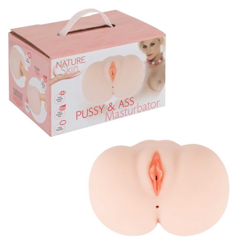 Masturbator realist Pussy & Ass Nature Skin cu vagin și anus, texturi stimulatoare, TPR moale, 21x16 cm, 2,4 kg