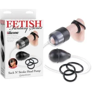 Pompa cap penis Fetish Fantasy Suck N' Stroke, 7 cm, 5 cm diametru, 3 inele, masca și lubrifiant incluse