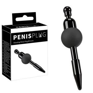 Dilatator vibrator Penisplug cu dop conic, 8.5 cm, 0.8 cm diametru, silicon cu vibrație la buton, baterii incluse