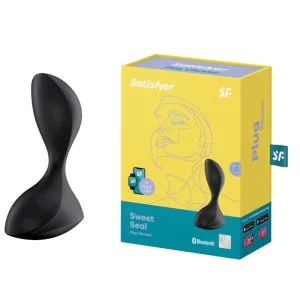 Stimulator anal unisex Satisfyer Sweet Seal Black, 12 funcții vibrație, 11.2 cm, silicon moale, control prin aplicație, waterproof