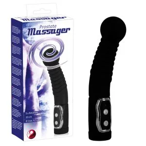 Vibrator prostată Prostate Twister, cap rotativ tip bilă, arbore canelat, 5 moduri de rotație, 20 cm, silicon cu PU, baterii AAA