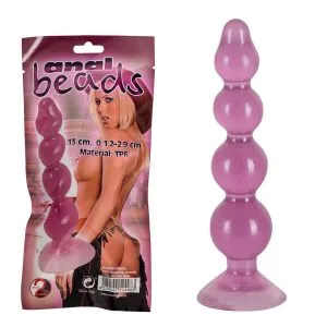 Mărgele anale cu ventuză Erotic Anal Beads, 13 cm, TPR violet, 4 bile, vârf picătură