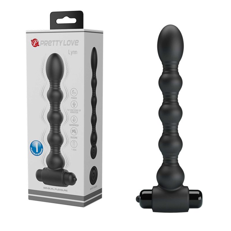 Bile anale cu vibrații Pretty Love Lynn, 10 funcții, 18.2 cm, silicon negru, rezistent la apă