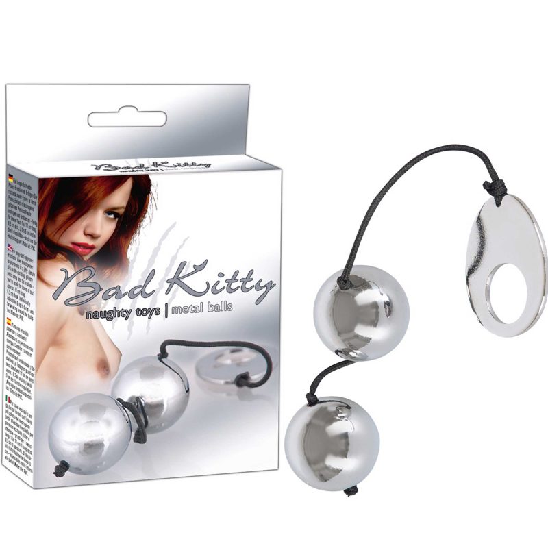 Bile anale metalice grele cu inel de retragere, oțel inoxidabil, 2 bile argintii, 23 cm, 110 g fiecare