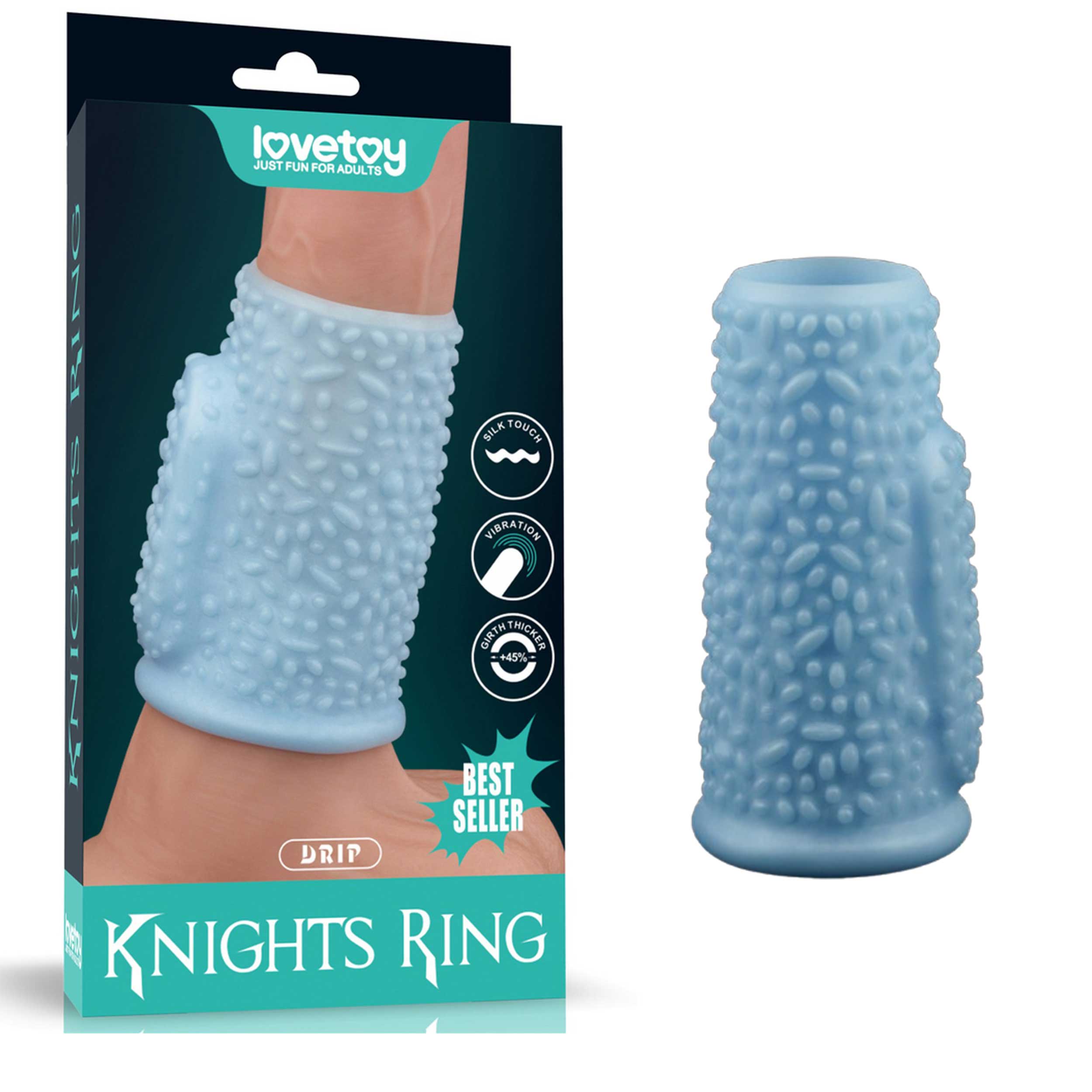 Inel erectie cu vibratii Vibrating Drip Knights Ring, 10 cm, TPE flexibil, albastru, vibratii intens…