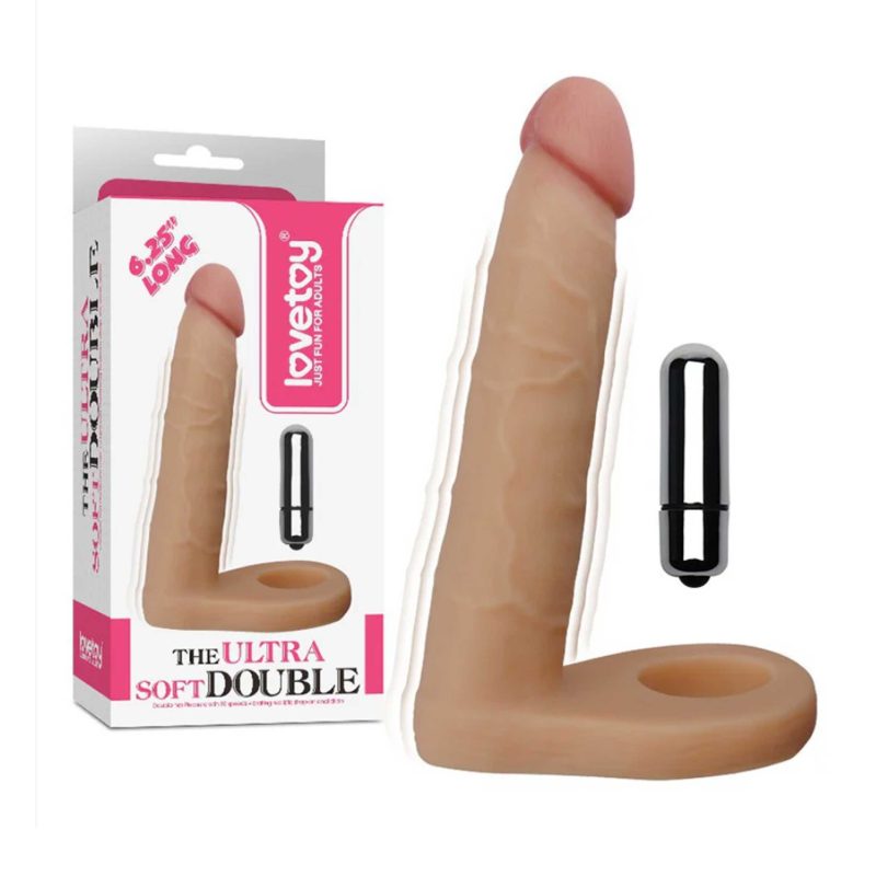 Inel penis cu stimulator anal Ultra Soft Double-Vibrating 6.25'', 14 cm, TPE flexibil, vibratii detasabile