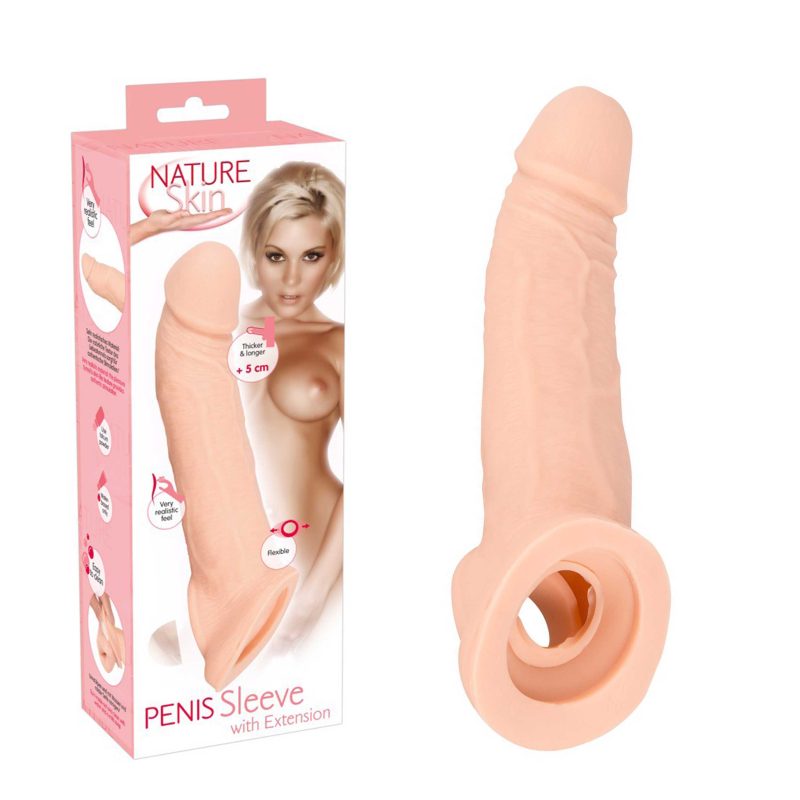Prelungitor penis Penis Sleeve cu extensie 5 cm, 21 cm lungime totală, orificiu testicular, TPE moal…