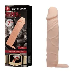 Prelungitor penis Sleeve +6 cm, 18 cm, realist, cu inel testicular, TPR flexibil, vene realiste, grosime 3.6 cm