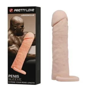 Prelungitor penis Extended Sleeve +4 cm, 16 cm, TPR realist, textura venoasa, elastic, cap nodulos