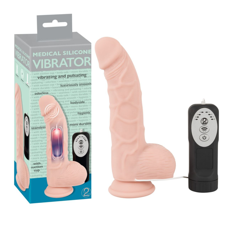 Vibrator realist cu funcție de pulsație și vibrație, ventuză, telecomandă, 8 moduri, silicon medical, 20 cm