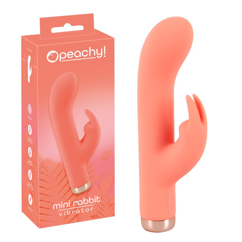Mini vibrator Rabbit Peachy, 10 vibrații, stimulare triplă, silicon Soft Touch, reîncărcabil, 16.7 cm