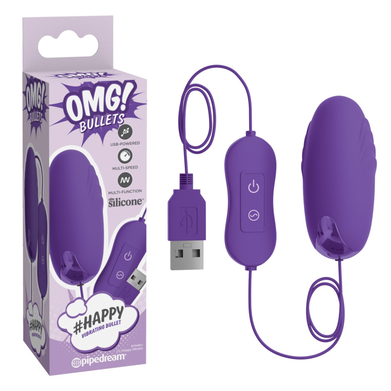 Vibro-glonț Happy Bullet, 20 moduri vibrație, control pe fir, motor puternic, silicon moale, USB, 6.5 cm