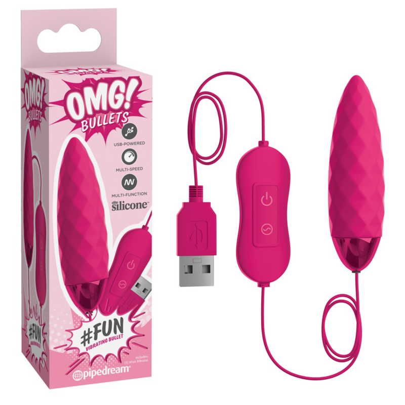 Vibro-glonț Fun Bullet, 20 vibrații, motor puternic, control pe fir, silicon catifelat, USB, 7.6 cm