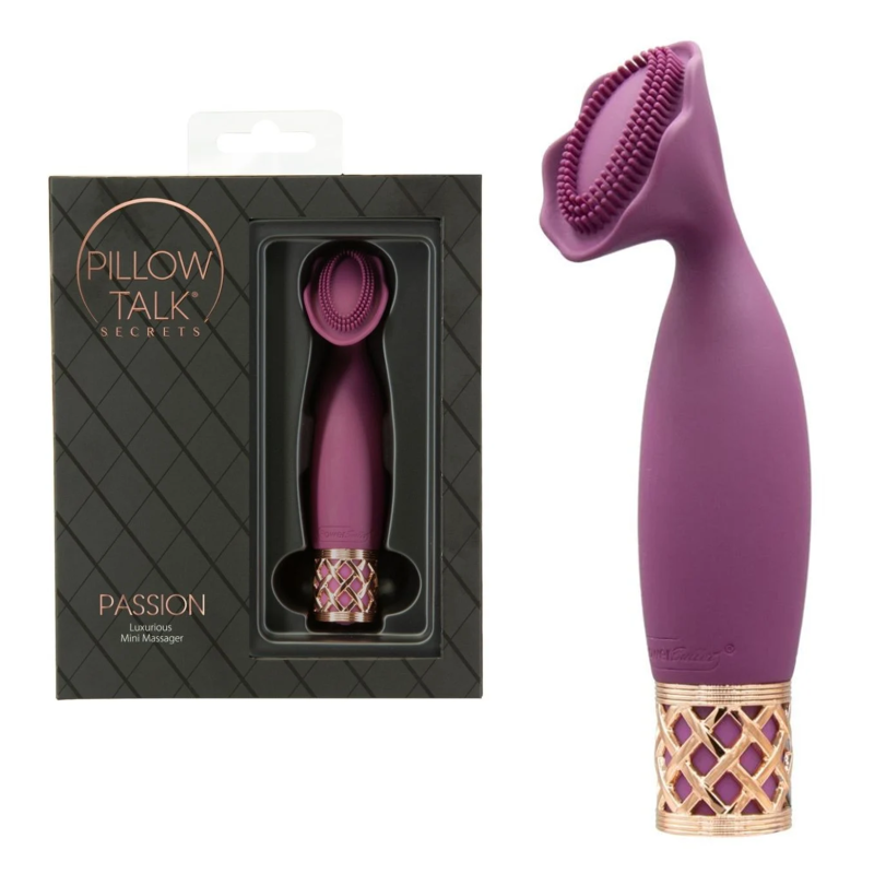 Vibrator compact Passion Pillow Talk, 13,2 cm, cap flexibil în formă de petală, noburi stimulatoare,…