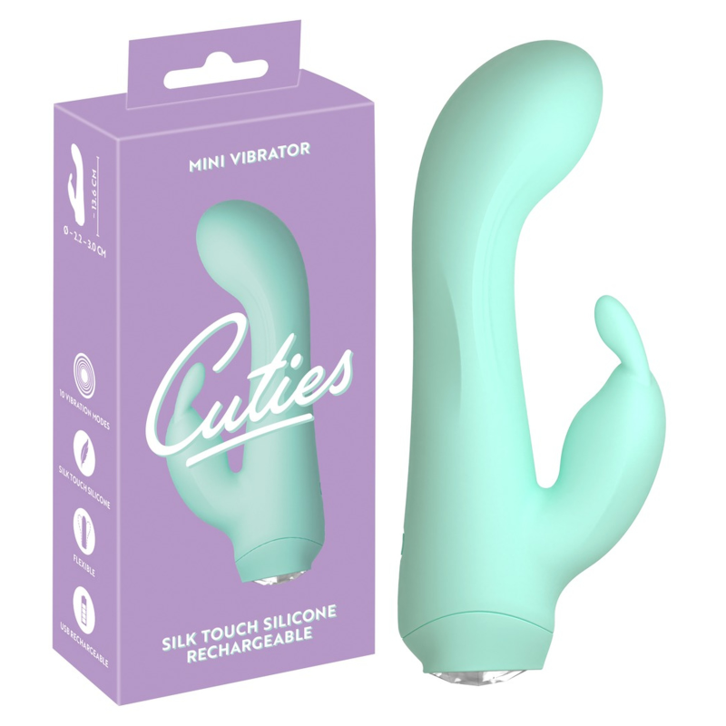 Mini vibrator Cuties Gen4 Rabbit, 13,6 cm, 10 vibrații, cap curbat pentru punctul G, stimulator clit…