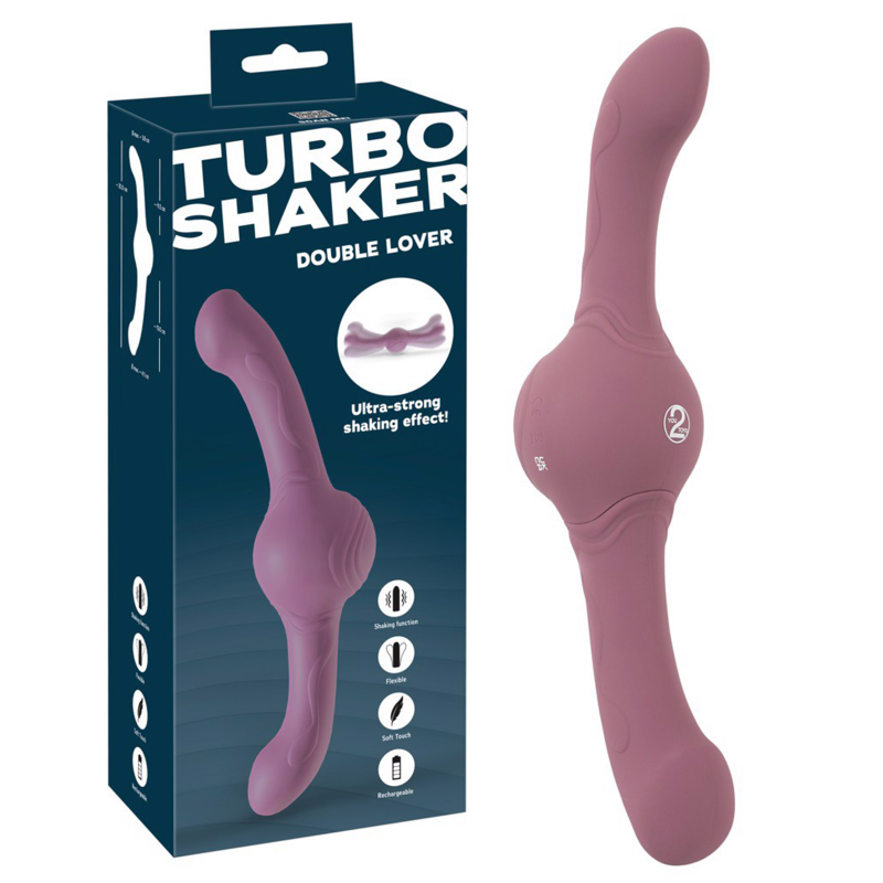 Vibrator Turbo Shaker Double Lover, 30cm, Dublu Capăt, 3 Moduri Vibrații, Textură Stimulentă, Silicon Flexibil, Reîncărcabil