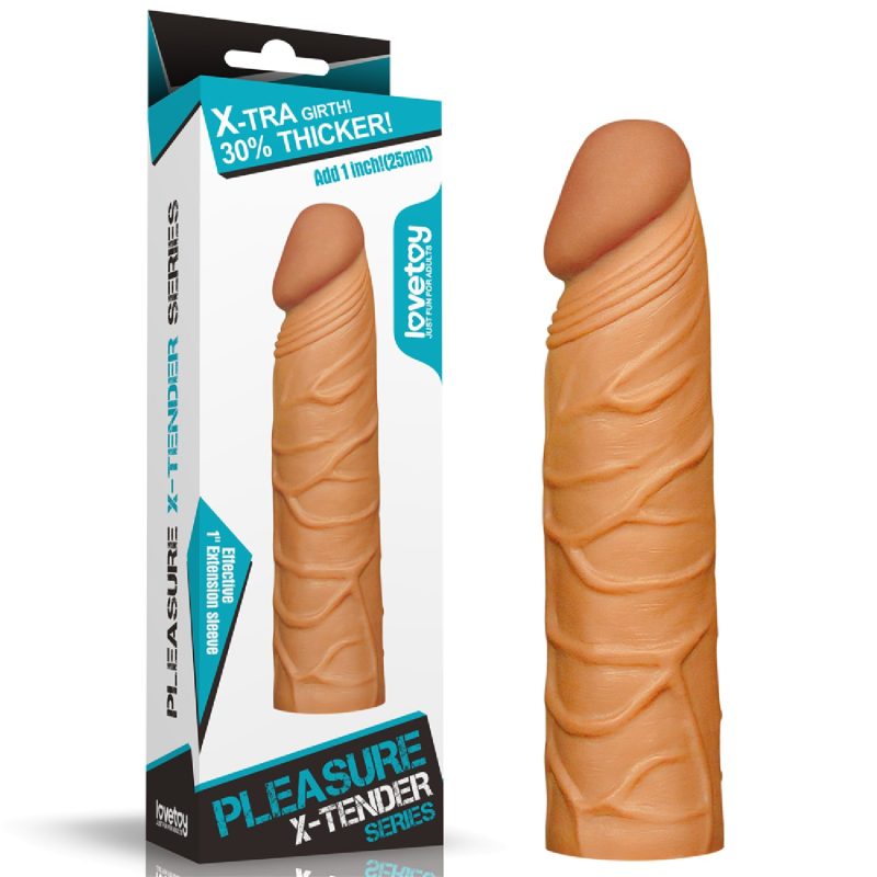 Prelungitor penis Pleasure X-Tender Sleeve 2, 17 cm, mulatru, TPE moale, extensie 3.5 cm, +0.8 cm gr…