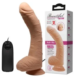 Vibrator realist curbat cu ventuză Alex, 27 cm, textură realistă, culoarea pielii