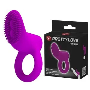 Inel penis cu vibratii Pretty Love Cobra Purple, stimulator clitoridian cu cili fini, 7.4 cm, silicon, baterii incluse
