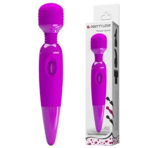 Vibrator bagheta de masaj Pretty Love Power Wand, 25 cm, vibratie reglabila, cap din silicon, control rotativ, mov, rezistent la apa, cu baterii