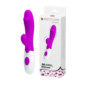 Vibrator Pretty Love Snappy, 19.5 cm, 30 functii vibratie si pulsatii, dubla stimulare, 2 motoare, silicon moale, rezistent la apa, cu baterii