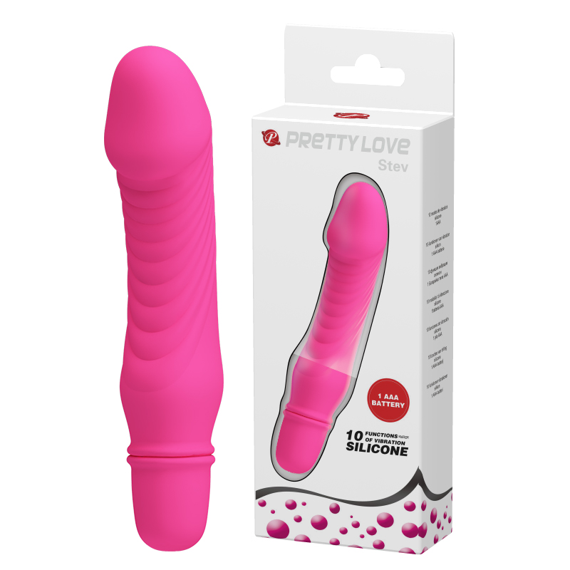 Vibrator Pretty Love Stev, silicon roz, design realist, 10 functii, mini, 12.3 cm