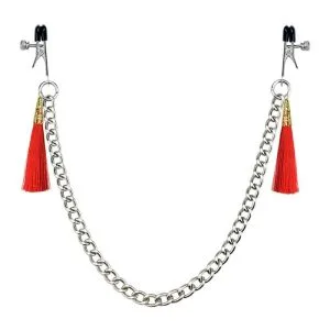 Cleme reglabile Glam Tassel Nipple Clamps, acoperite cu silicon, 30 cm, presiune ajustabilă cu greutăți, accesorii erotice pentru sâni