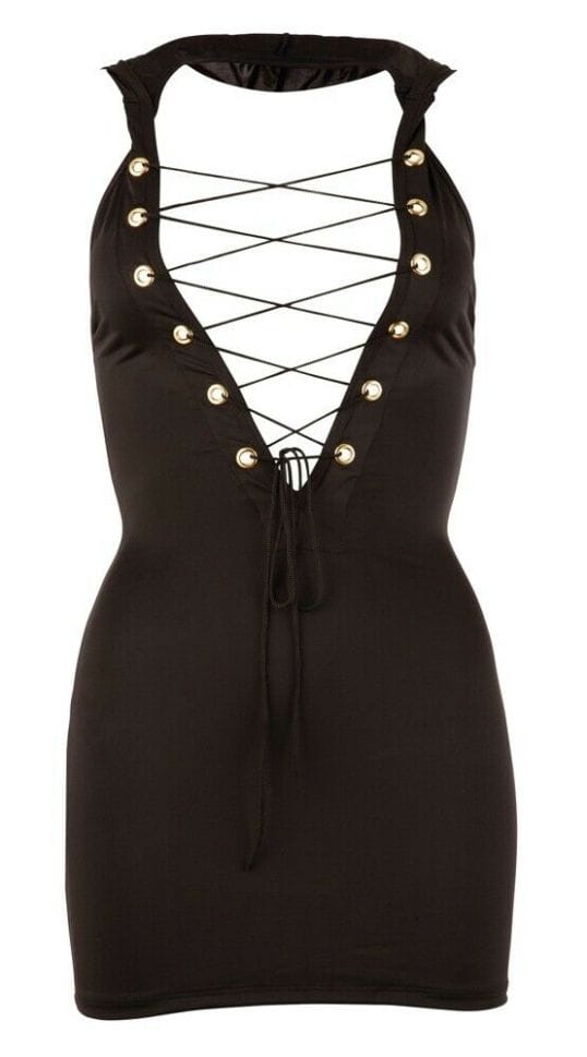 Rochie sexy de cocktail Red Corner cu glugă, XS, neagră, decolteu adânc și spate gol - imagine 8