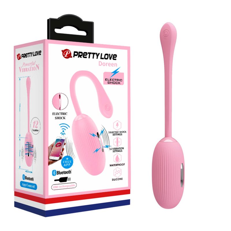 Ou vibrator Pretty Love Doreen Egg, silicon roz, 12 vibrații, control prin aplicație, 19 cm